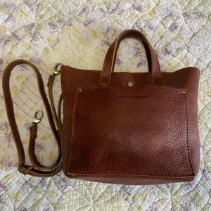 Portland Leather Goods Mini crossbody tote snap Nutmeg pebble brown